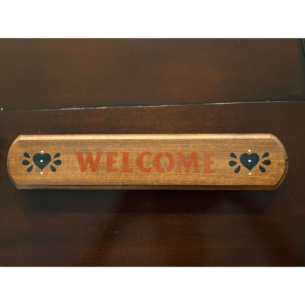 Wooden Welcome Sign Hand Painted Folk Art Country Primitive Wall Decor